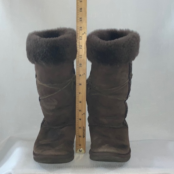 🔥104  L.L. Bean Shearling Lined Suede Brown Winter Boots - Picture 9 of 16